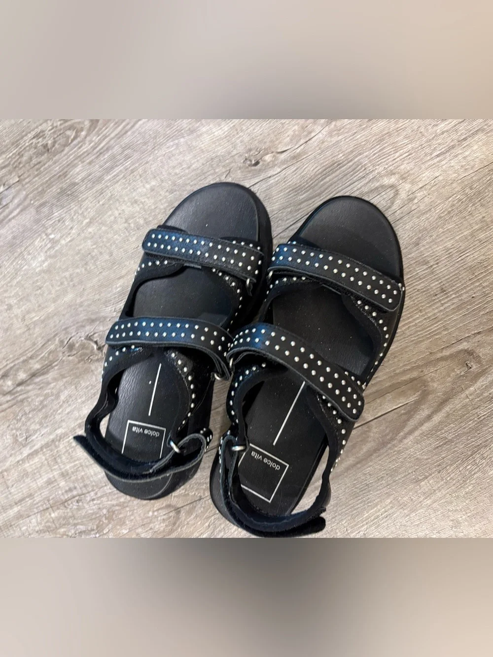 Dolce Vita Kids Black Studded Velcro Sandals with Silver Accents